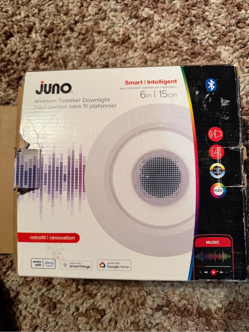 Juno White Wireless Bluetooth Speaker Downlight - 6in Smart Retrofit